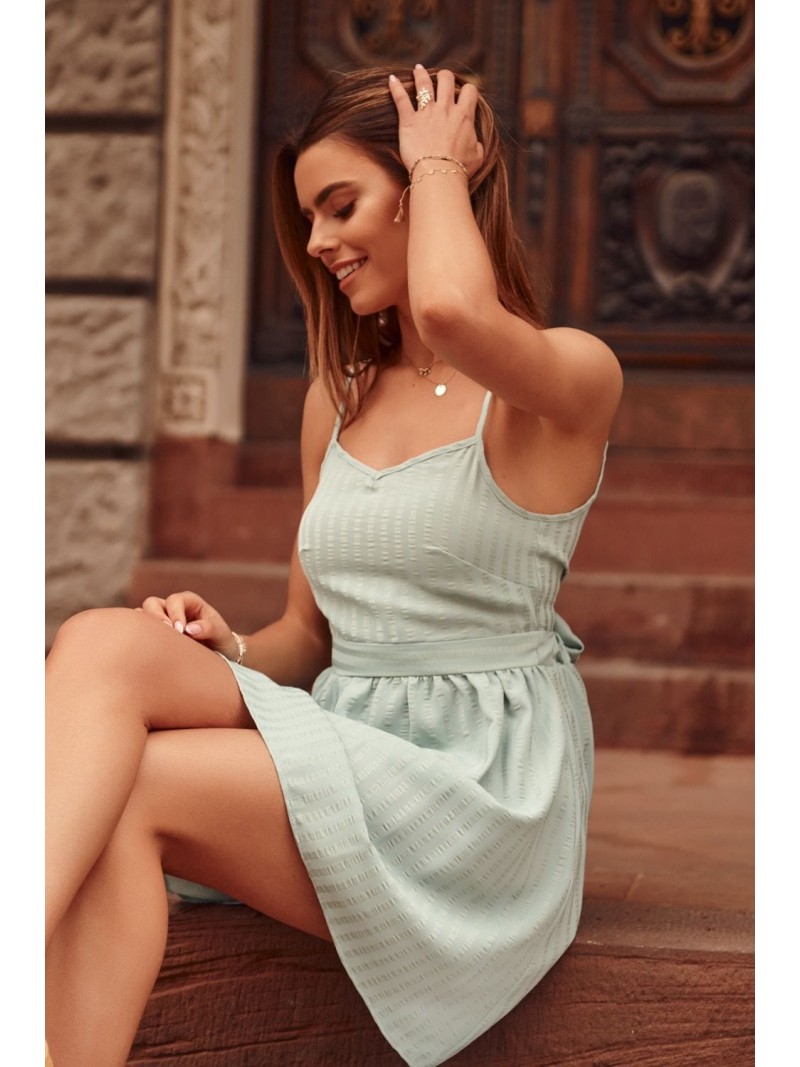 Rochie in dungi legata la spate, menta PR3202 - Magazin online - Boutique